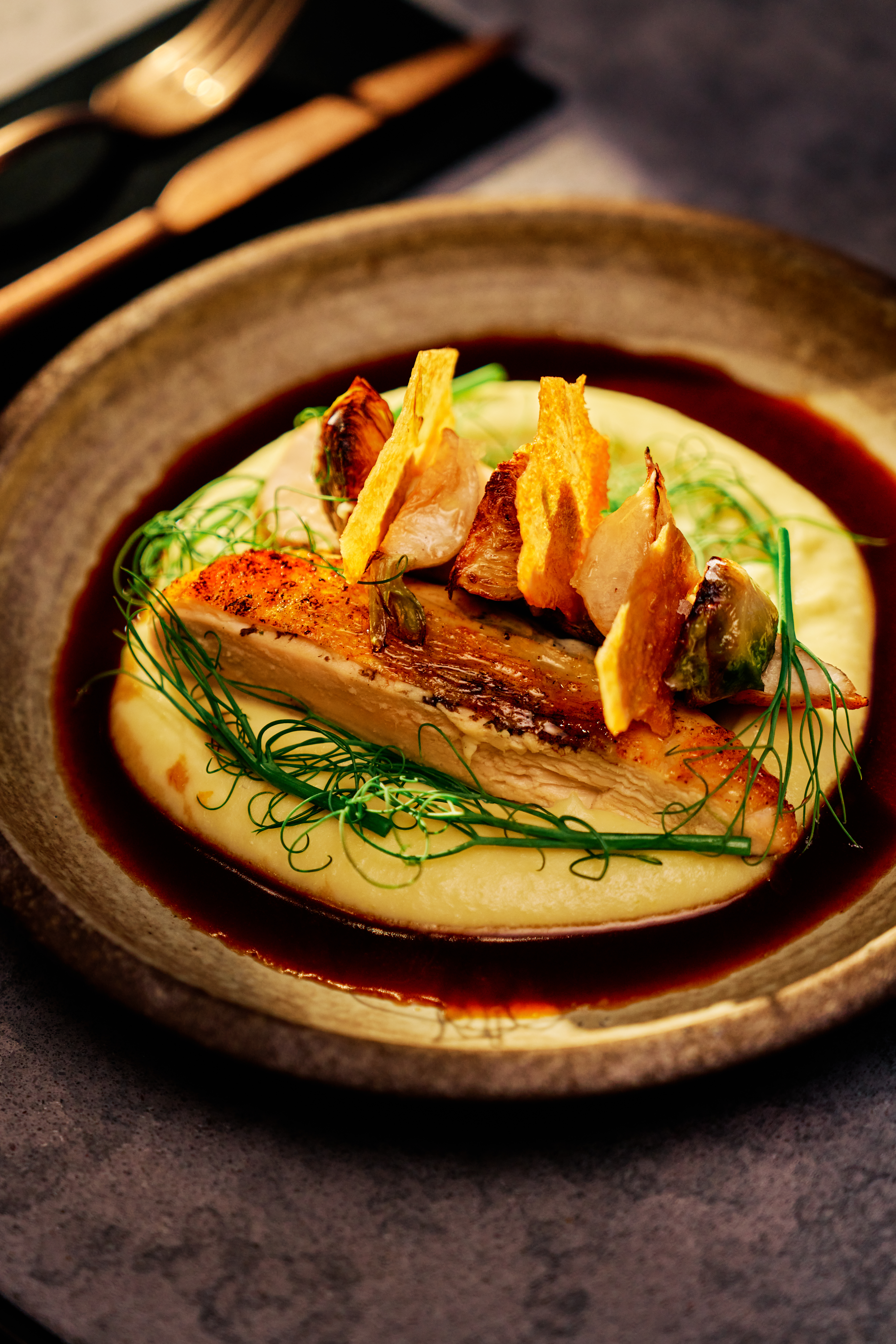 Chicken with Black Truffle and Prome Puree from Stubborn Seed
