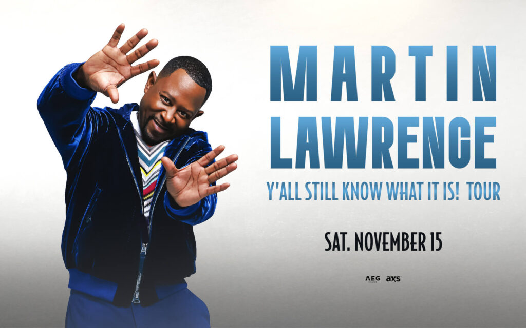 Promotional poster of Martin Lawrence smiling and holding his hands up, with text for the “Y’all Still Know What It Is!” tour on Saturday, November 15.