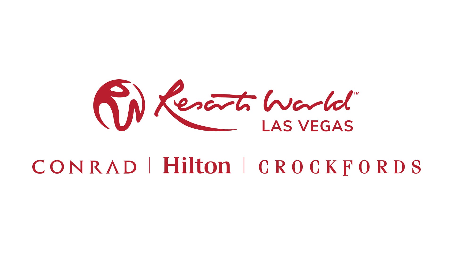 Resorts World Las Vegas logo with Conrad, Hilton, and Crockfords brand names displayed below.