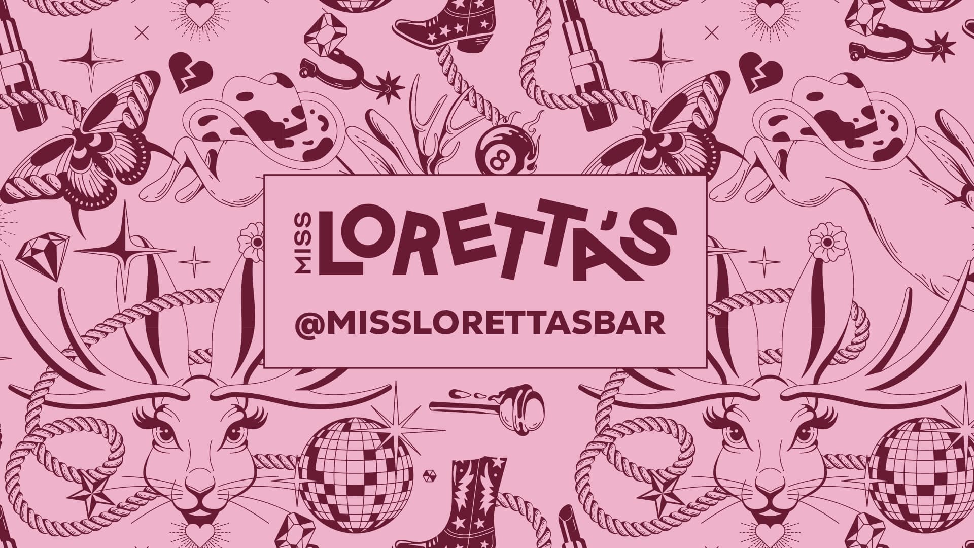Pink promotional banner for Miss Loretta
