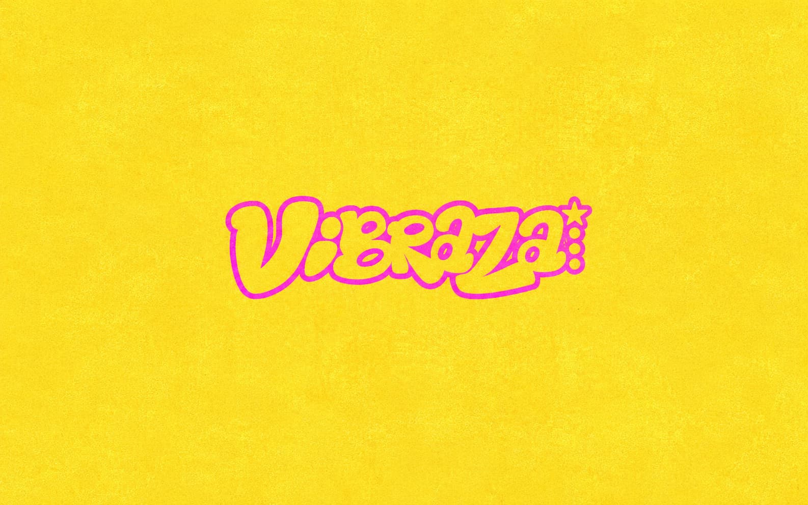 Vibraza logo in pink centered on a textured yellow background.
